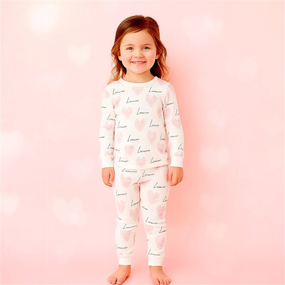 "Love You Lots” Pajama Set – Cozy Hearts for Sweet Dreams Pink 4T NWT Cotton - Picture 4 of 4